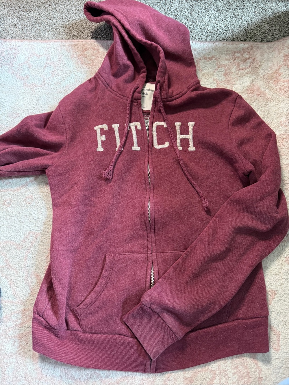 Abercrombie & Fitch Fleece Zip Hoodie Burgundy Maroon XS Y2K
